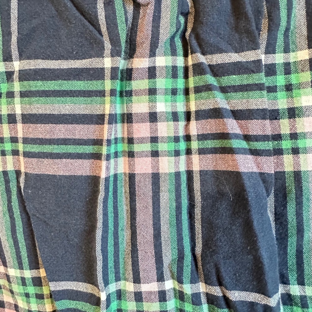 Lands' End Shirt Dress Women 14P Blue Green Plaid Cotton Drawstring Waist Pocket - Picture 11 of 11